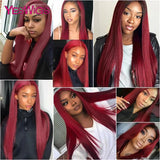 Burgundy 99J Red Colored Bone Straight Lace Front Wig HD Transparent Lace Frontal Human Hair Wigs For Women Pre Plucked Glueless