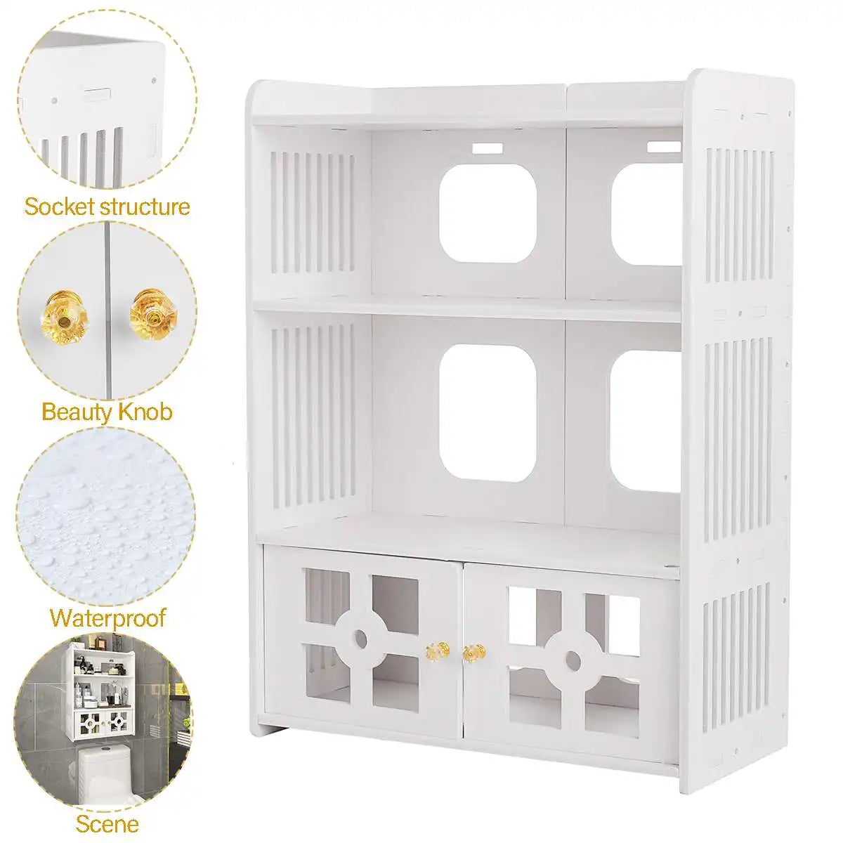 3 Layers Bathroom Cabinet Wall Mounted with Doors Storage Rack Hanging Cabinet with Shelves Kitchen storage Bedroom Storage