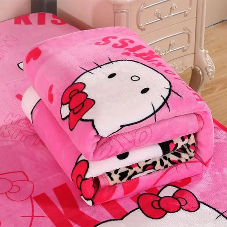 Sanrio hello kitty comforter Girl Spring Autumn Winter Flannelette Blanket Cartoon Cute Bed Sheet Quilt Student Dormitory duvet