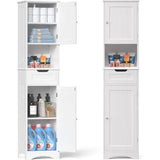 Tall Bathroom Storage Cabinet W/ 2 Doors & 1 Drawer, Adjustable Shelves, Anti-Tipping,White, 67" H Tall Bathroom Storage Cabinet