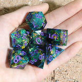 MINI PLANET Resin Dice With Sharp Edge For Dice Set Of 7 pcs Polyhedral Handmade Dice TTRPG Game D&D Dice Box Set