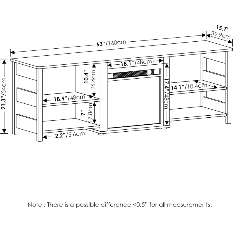 Furinno Classic 70 Inch TV Stand with Fireplace, Americano