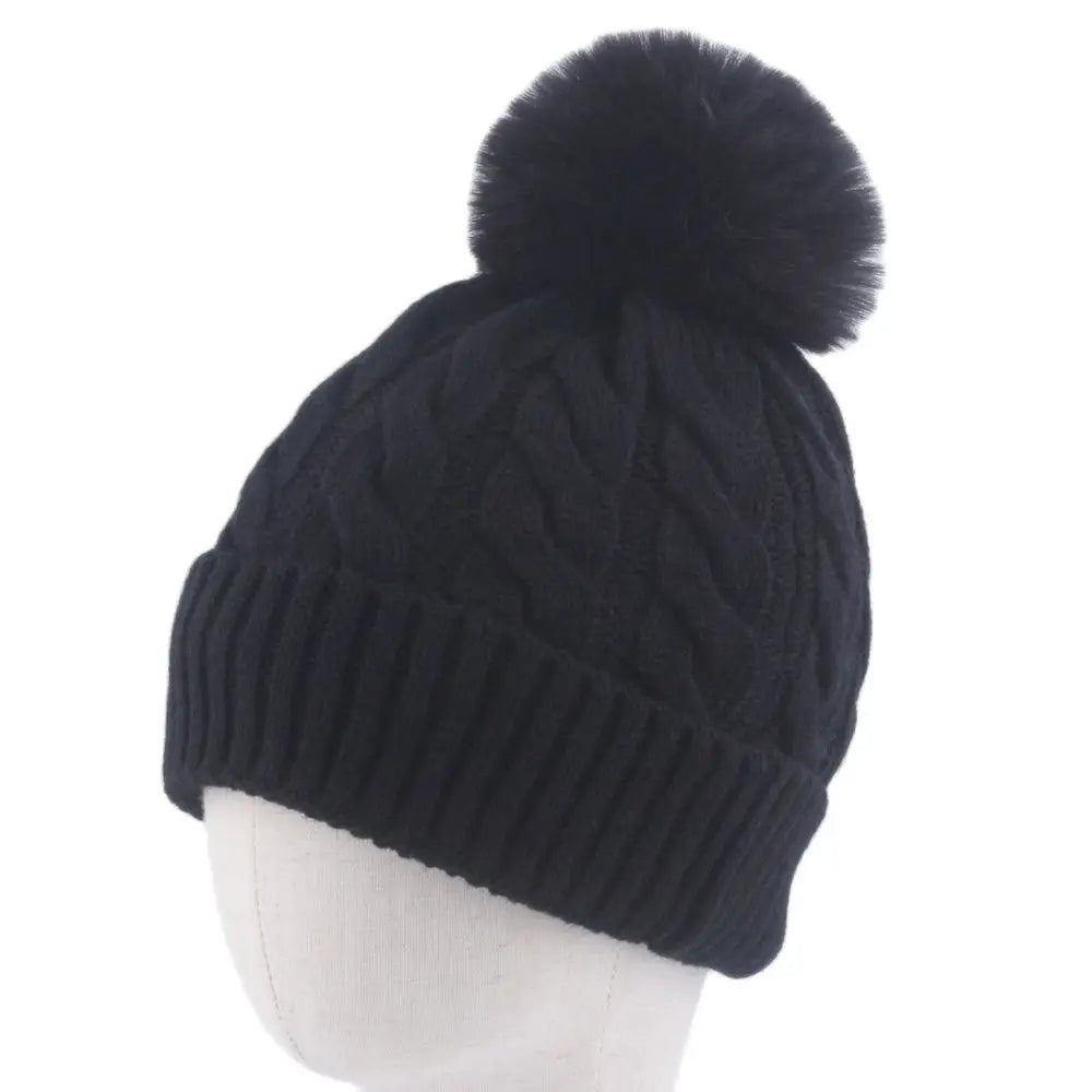 Warm Fleece Lined Hat Women Winter Beanies Cable Knitted Pom Pom Hat Plain Skullies Olive Green Black Grey White Beige Pink