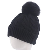 Warm Fleece Lined Hat Women Winter Beanies Cable Knitted Pom Pom Hat Plain Skullies Olive Green Black Grey White Beige Pink