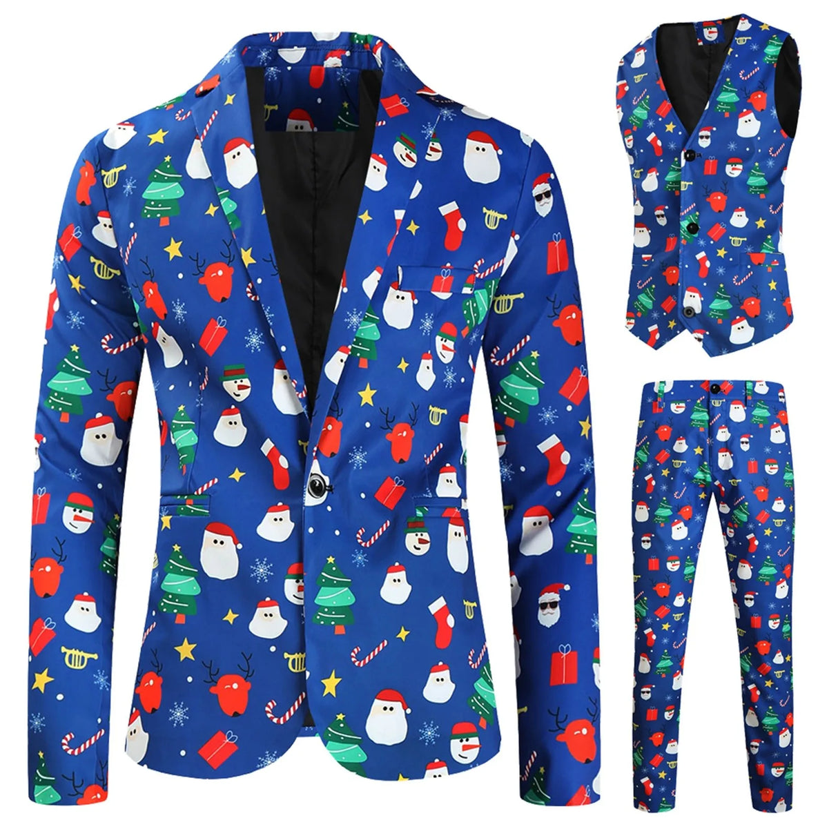 Mens Fashion Casual Suit Printed Christmas Jacket Pants Vest Three Set Of Men Suits Sets