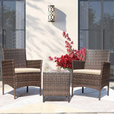 Greesum 3 Pieces Patio Furniture PE Rattan Wicker Chair Conversation Set, Brown and Beige, 26.6x12.1x19.3 inches