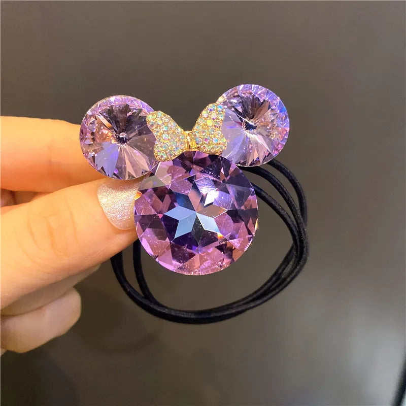 Cute Girls Elastic Hair Band Square Elegant Rhinestone Shiny Crystal Gem Hair Accessories Scrunchies Pearl Hair Ties Wholesale