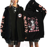 Demon Slayer Japan Anime Women Hoodies Kamado Nezuko Plus Size Autumn Zipper Jackets Pullover Hooded Girl Zip Up Sweatshirt