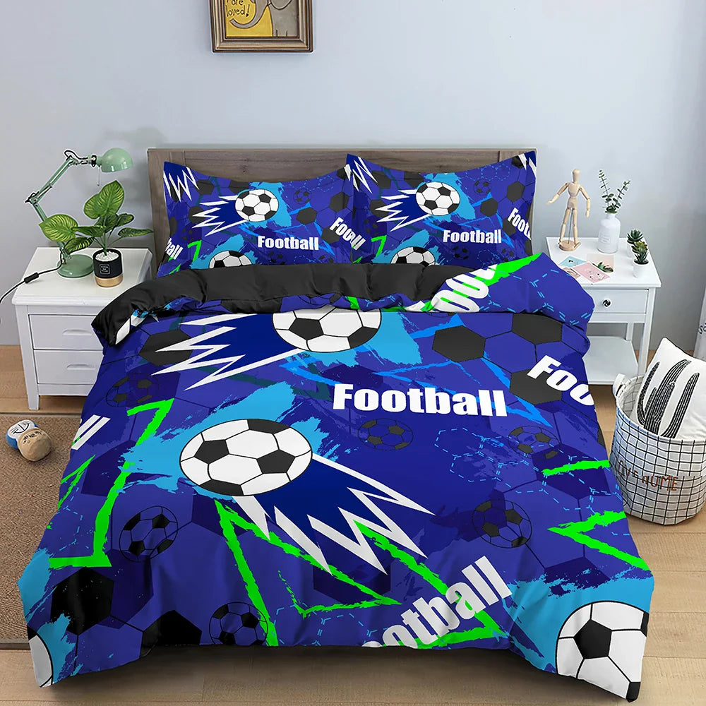 Football Duvet Cover Set 3D Print with Blue Crack Cool Sport Comforter Cover King Size for Kids Boys Girl Polyester Bedding Set