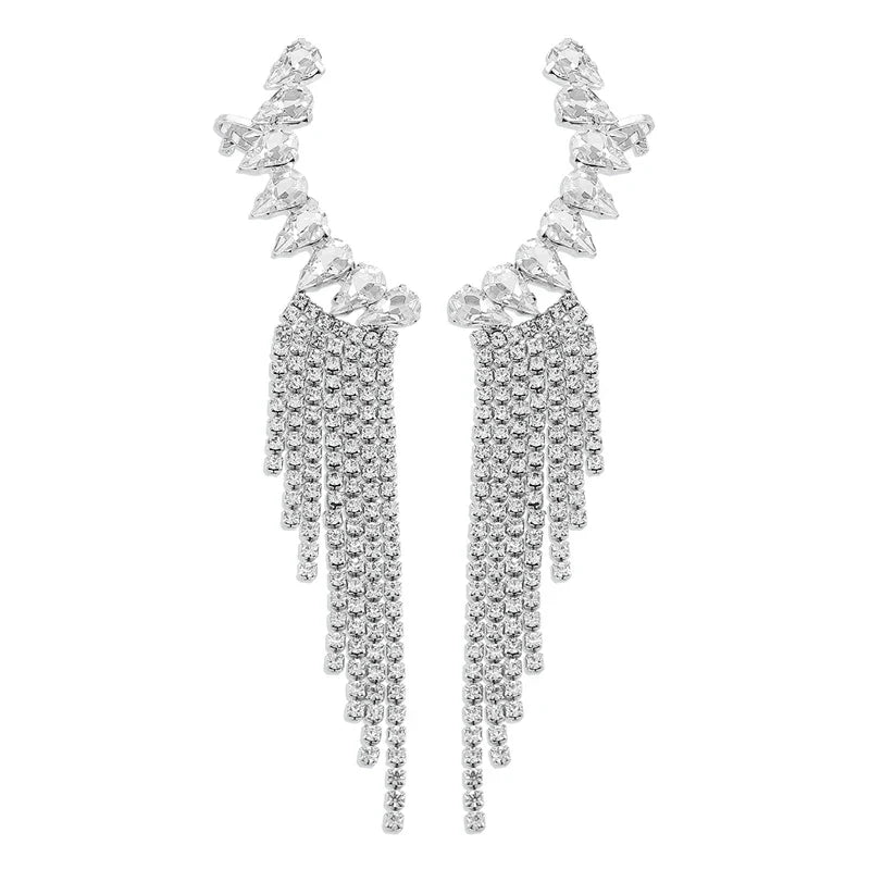 New Luxury Rhinestone Women's Earrings Tassel Crystal Hanging Earrings Wedding Shiny Statement Party Jewelry