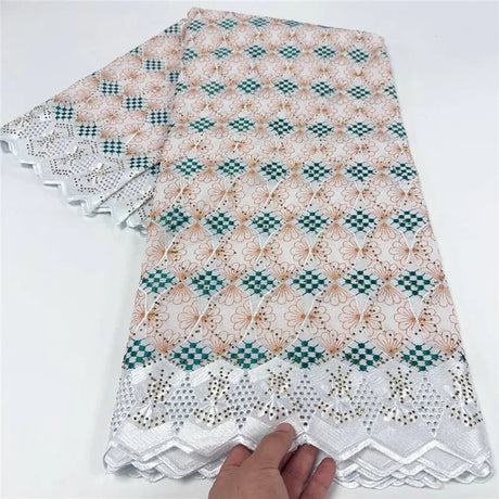 5 Yards African Swiss Voile Lace Fabric Embroidery High Quality With Stones Dry 100% Cotton For Wedding 4L071503