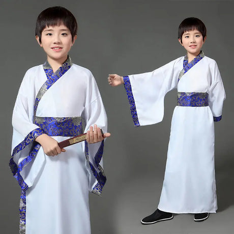 Chinese silk robe Costume Boyls Children Kimono Hanfu China Traditional Vintage Ethnic Students warrior Dance Costume Hanfu set