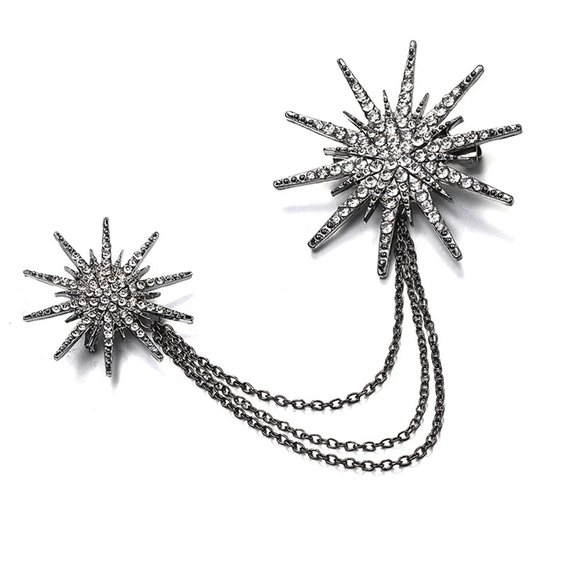 Fashion Star Alloy Rhinestones Women's Snowflake Large Brooch Jewelry Scarf Buckle Women's Tassel Chain Brooch Medal