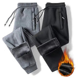 Thickened Fleece Pants Casual Cotton Trousers Winter Lambswool Pants Down Pants Men Jogging Sportwear Solid Drawstring Trousers