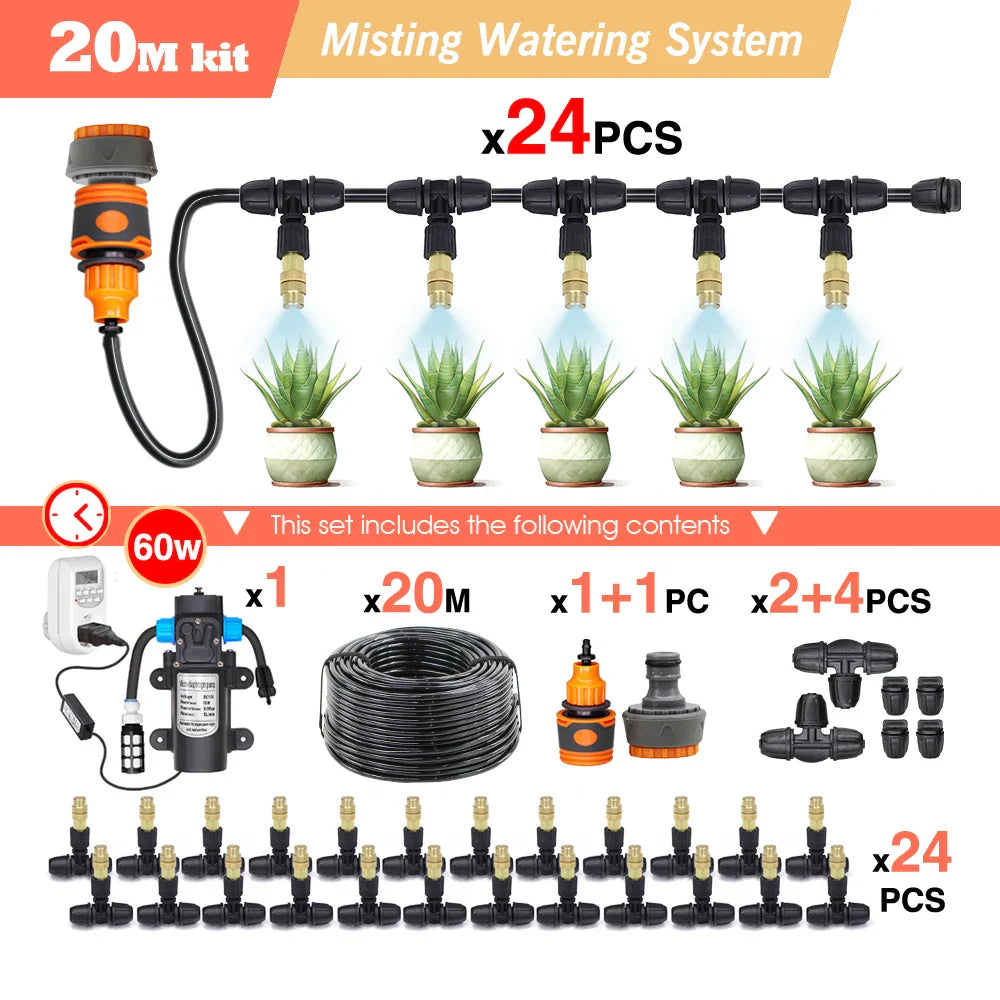 30-5M Garden Adjustable Brass Nozzle Misting Watering System 45/60/80/100W Self-Priming Pump Automatic Cool Irrigation Equipment