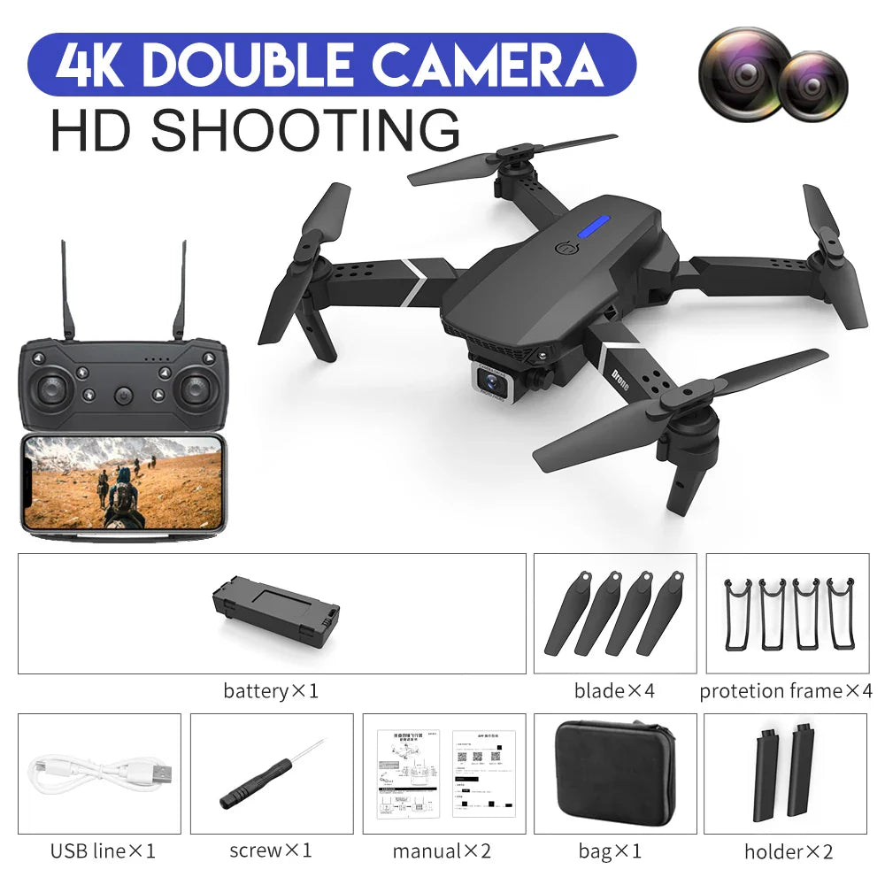 E88 Drone WIFI FPV Wide Angle 4K 1080P HD Camera Height Hold RC Foldable Quadcopter Helicopter Dron Gift Toy