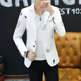 HOO 2024  Youth Slim   blazer Men Fashion Casual Spring Print suit jacket