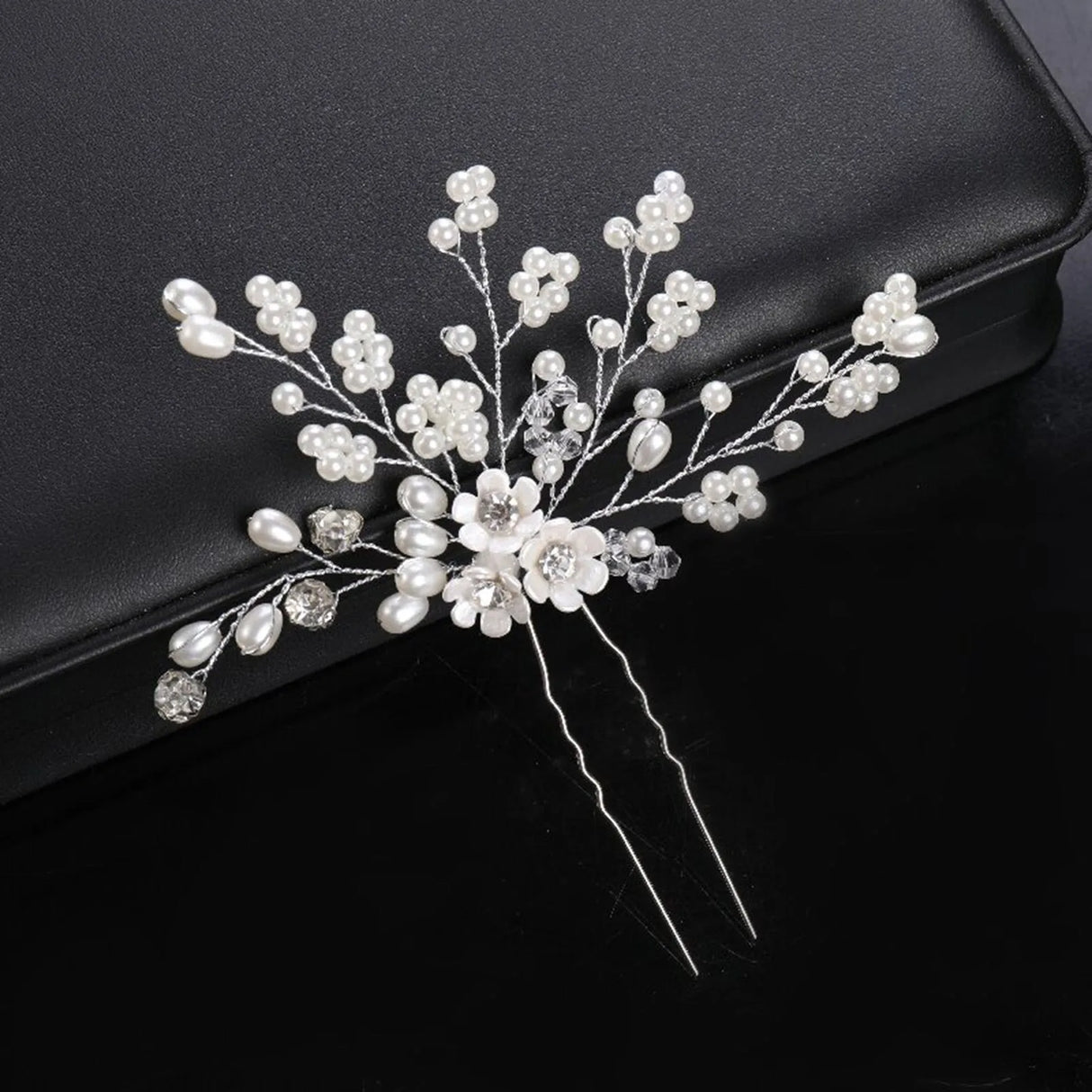 Bride Wedding Hairpins Artificial Pearls Headpieces U Shaped Hair Sticks Forks Flower Hairclips Women Girls Hair Jewelry