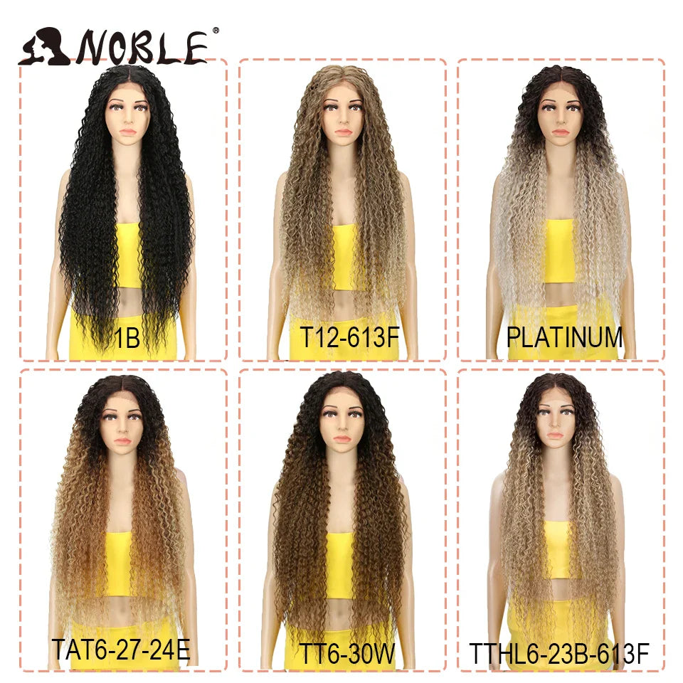 Noble Synthetic Lace Front Wig 38 Inch Long Curly Wig For Women Cosplay Feminino Lace Front Ombre Blonde Wig Heat Resistant Wigs