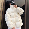 Winter Men's Cotton Padded Jacket Puffer Loose Solid Warm Coats Long Sleeve Criss Cross Stand Collar Thick Parka For Male