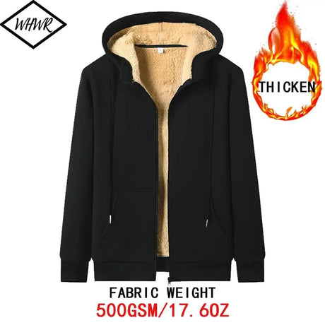 Winter Thicken Lambswool Hoodies Warm Long Sleeve Zipper Jacket Oversized Casual Men's Sweatshirts Fleece Hooded Cardigan