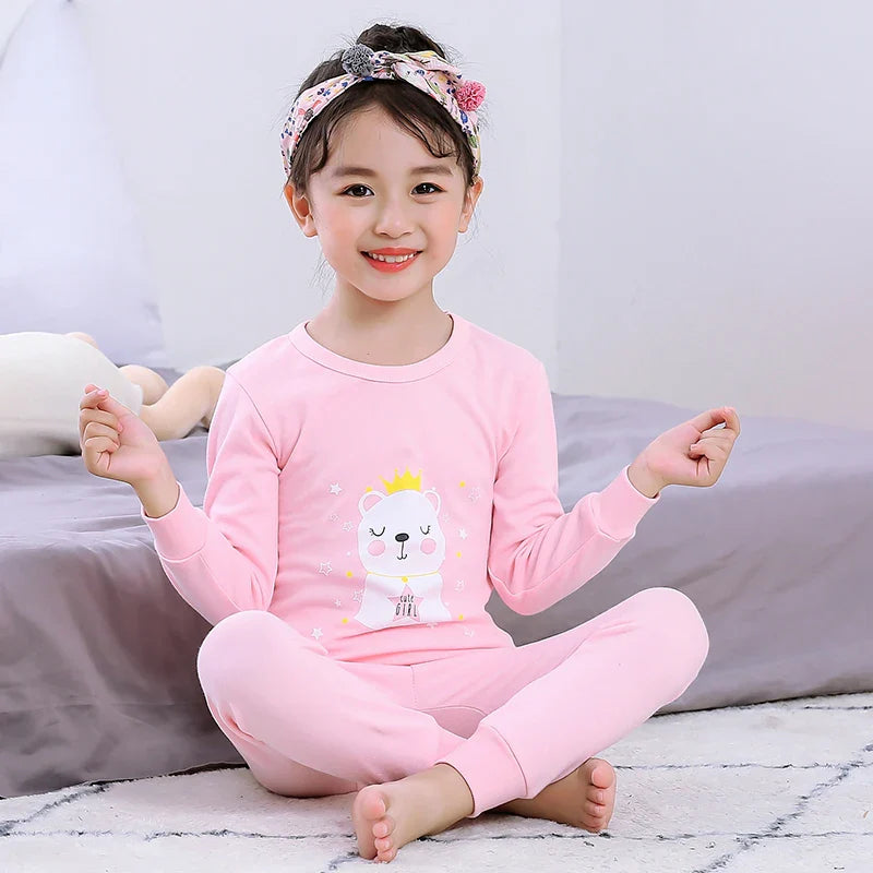 Autumn Cotton Sleepwear Sets for Children Baby Girls Lovely Heart Pajamas 2Pcs Long Sleeve Shirts+Pants Loungewear Kids Clothing