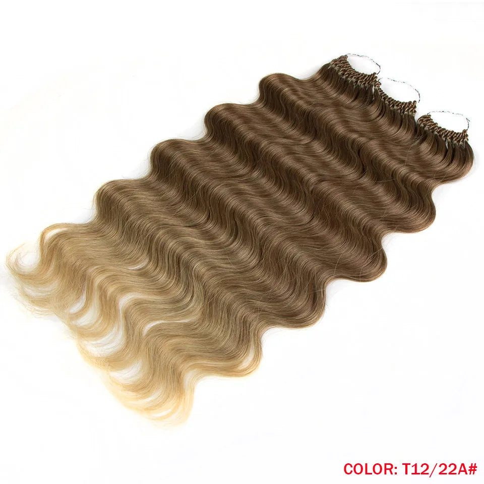 FASHION IDOL 24 Inch Body Wave Crochet Hair Synthetic Goddess Crochet Braids Natural Wavy Ombre Blonde Braiding Hair Extensions