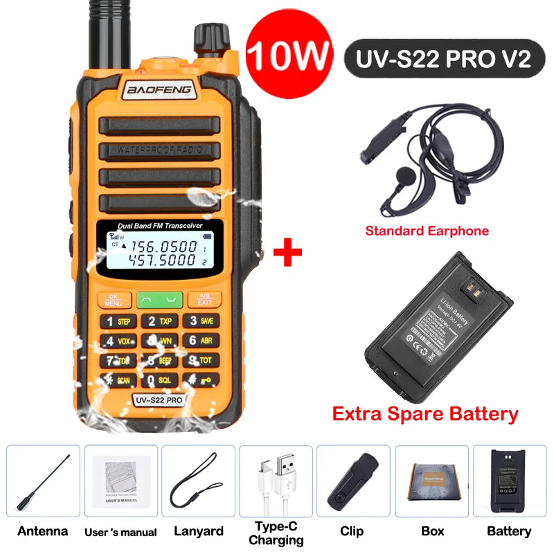 Baofeng UV S22 PRO V2 IP68 Walkie Talkie Waterproof Dual Band 136-174/400-520MHz Ham Radio Upgraded Of UV9R UV5R Pro 50KM Range