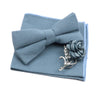 Solid Color Mens Bowtie Brooch Set 100% Cotton Pink Blue Bow Tie Flower Lapel Pin Romantic Wedding Party Suit Shirt Accessories