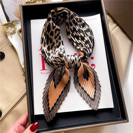 2023 Brand Crinkle Scarf Women Silk Satin Square Neck Tie Hand  Wirst Female Headscarves Bandana Shawl  Leopard Hair Foulard