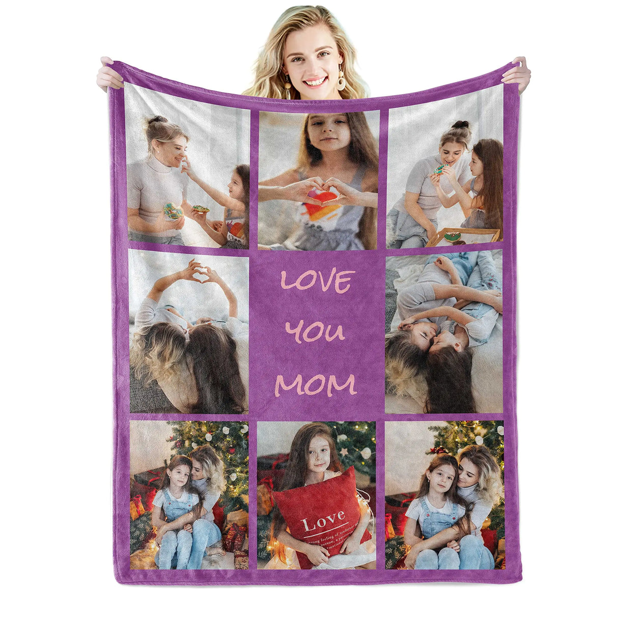 I Love You Custom Blanket with Photo Collage Text Personalized Picture Throw Blanket for Christmas Valentine's Day Birthday Gift