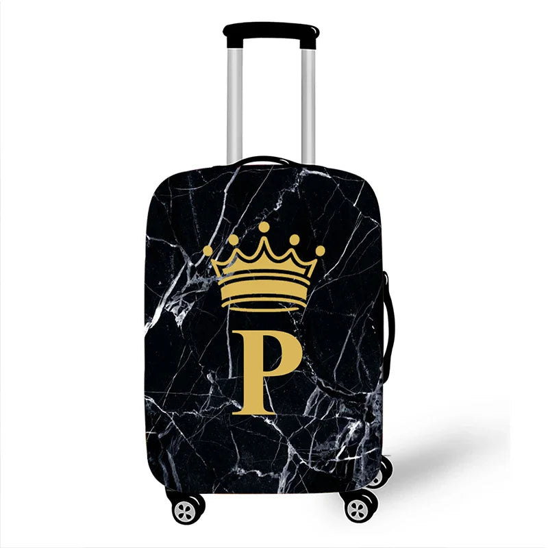 Fashion Black Marble Crown Letter Luggage Cover Travel Letter A Z Crown Suitcase Covers Elastic Trolley Case Protective Cover