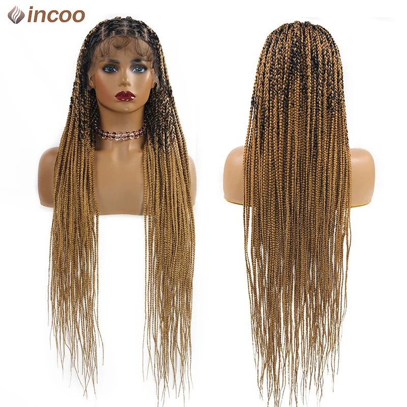 Cornrow Box Braided Wigs 36inch Long jumbo Knotless African Braiding Hair With Baby Hair Synthetic Full Lace Front Wigs Hair Wig