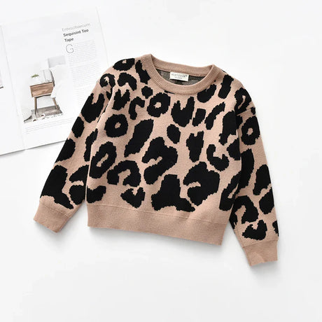 New Kids Baby Boys Girls Long Sleeve Leopard Print Sweaters Autumn Winter Baby Boy Girl Knit Children's Sweaters