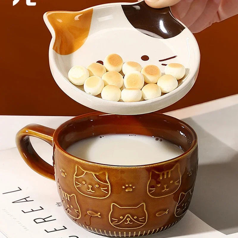 Creative Mug Cute Cartoon Animal Ceramic Mug with Lid Coffee Cup Breakfast Milk Cup Living Room Coffee Table Drinking Utensils