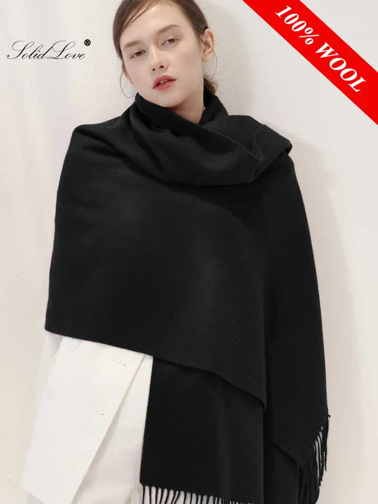 100% Wool Scarf Women Thickening Cashmere Winter Scars Shawls Fashion  Female Pashmina Scarves Oversized Keep Warm Warps 300g