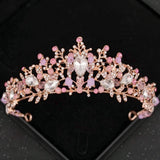 Pink Crystal Tiaras And Crowns Rhinestone Prom Diadem Crown For Women Bridal Wedding Hair Accessories Jewelry Crown Tiara Gift