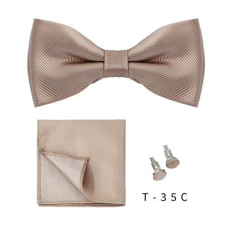 Bowtie Set 3pcs Solid Color Bow Tie For Men Pocket Square Shirts Cufflinks Neck Butterfly Suit For Business Wedding Decorate tie