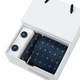 Bussiness Ties Sets For Men Plaid Blue Print Neckties Cufflinks Handkerchiefs Wedding Blouse Accessories White Gift Box Suit