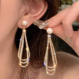 Fashion Metal U Shape Tassel Chain Earrings For Women Elegant Silver Color Multi Layer Geometric Personality Earrings Jewelry