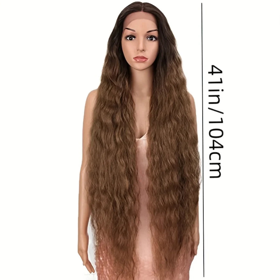 41in/104cm Lace Front  Super Long Wavy Wig Middle Part Lace  130% Density Synthetic Wigs