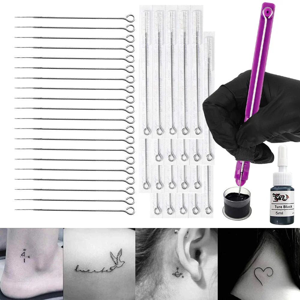 3D Tattoo Hand Poke and Stick Kit Supply Tattoo Needle Tool Stick Poke Needle Holder Ink Set DIY Tattoo Kit for Tattoo Body Art