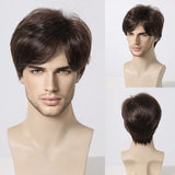 Bob Pixie Cut Wig for Men Light Brown Short Straight Synthetic Layered Wig with Bangs Natural Looking Hair for Cosplay Daily