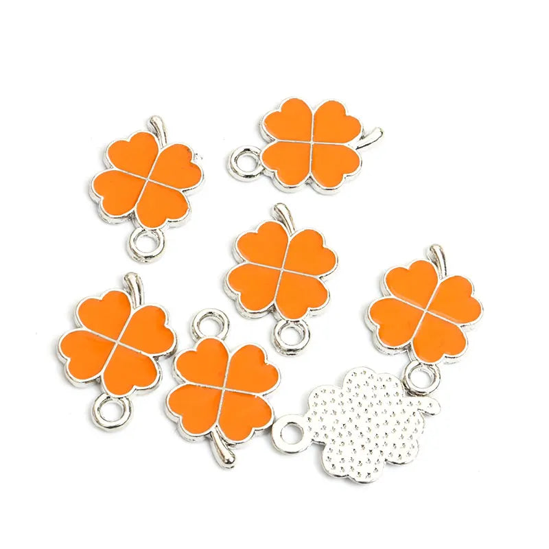 Dopamine Four-leaf Clover Enamel Charms 20pcs DIY Necklace Bracelet Earrings Keyring Amulet Pendants Creative Gift Accessories