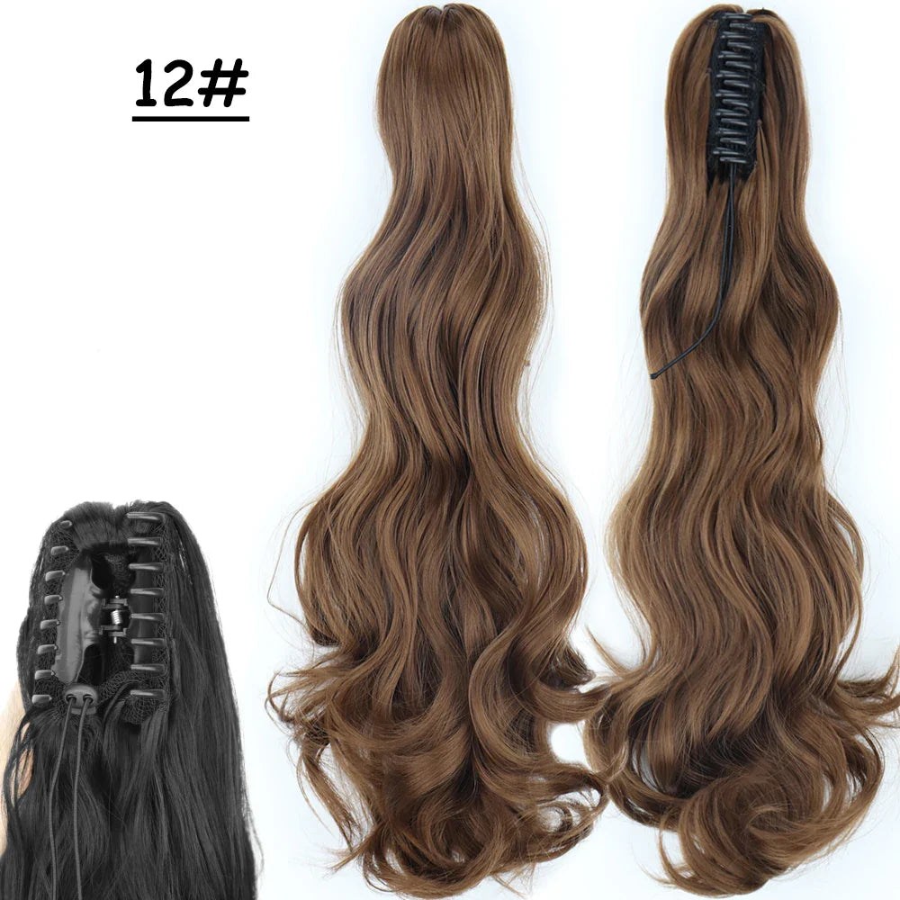 Synthetic Claw Clip On Ponytail Hair Extensions Long Straight 24" Heat Resistant Pony Tail HairPiece BlackBrown Blonde Hairstyle