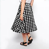 Plus Size Black And White Plaid A-line Skirt High Elastic Waist Checker Printed Spring Autumn Casual Swing Midi Skirt 6XL 7XL 8X