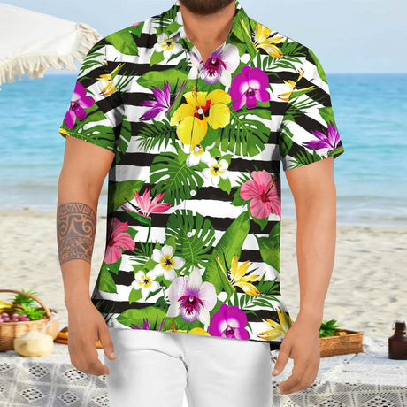 2023 New Hawaiian Red Leaf Tropical Shirts Floral Men Dazn Tops Summer Casual Short Sleeve Button Chemise Loose Vacation Beach