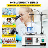 VEVOR 1L Heating Magnetic Stirrer Hot Plate W/ Stir Bar 0-2000R/Min Vortex Mixer Distillation Kit Chemistry Laboratory Equipment