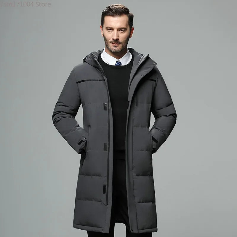 Men's Down Jacket Thick Warm Waterproof  Medium Length 80% White Duck Down Hood Parka Clip 5XL Winter Down Jacket Cotton Jacket