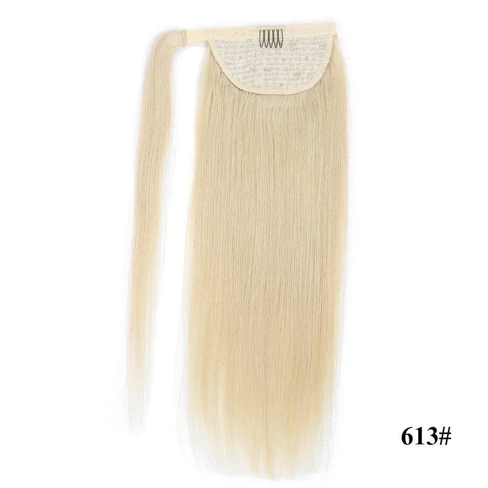 Straight Human Hair Ponytail Wrap Around Horsetail Clips-In Brazilian Machine Made Remy Hair wig 120g